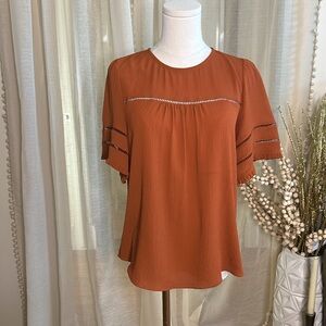 Bohemian Blouse Burnt Orange Terracotta Sz S RW&CO